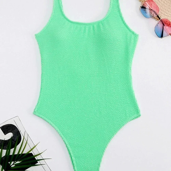Mint Green Women's Solid Color Sport One Piece Swimsuit Candy Color - Picture 3 of 4